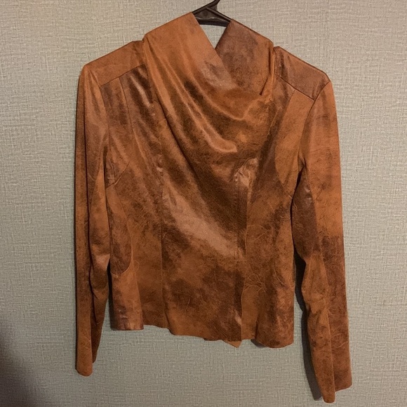 Brown Faux Suede Zip Up Moto Style Shirt Jacket  Mad Max Apocalypse Vibes XS/Sm - Picture 4 of 16